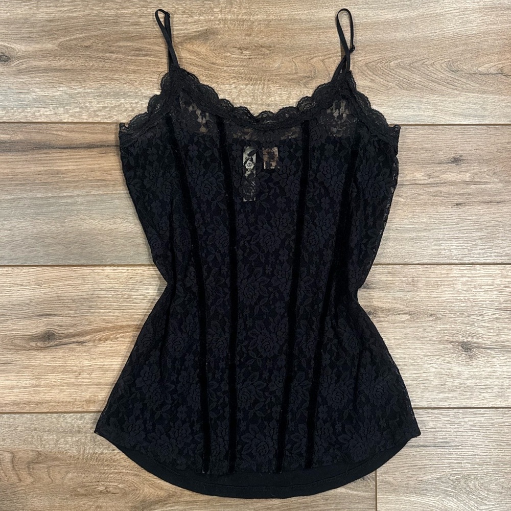 EYESHADOW Black Lace Corset Style Cami Top | size medium